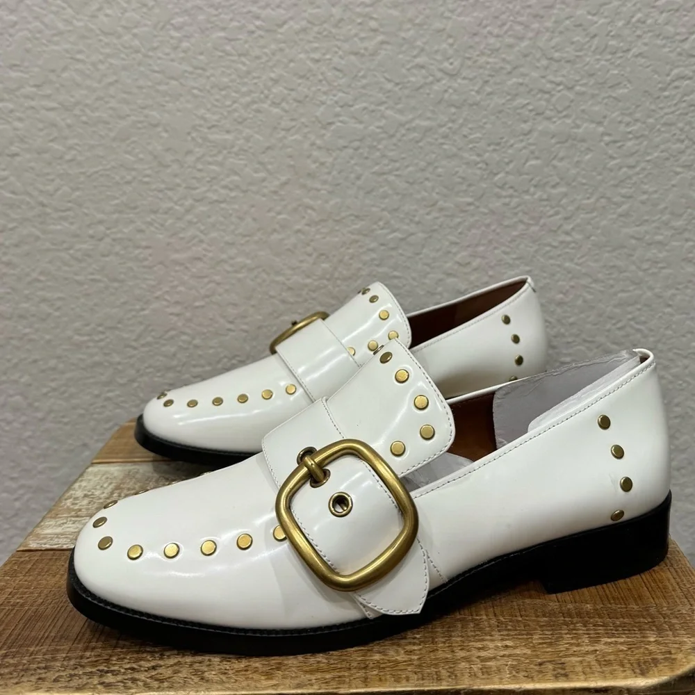 Coach Alexa White Leather Studded Loafer Size 7